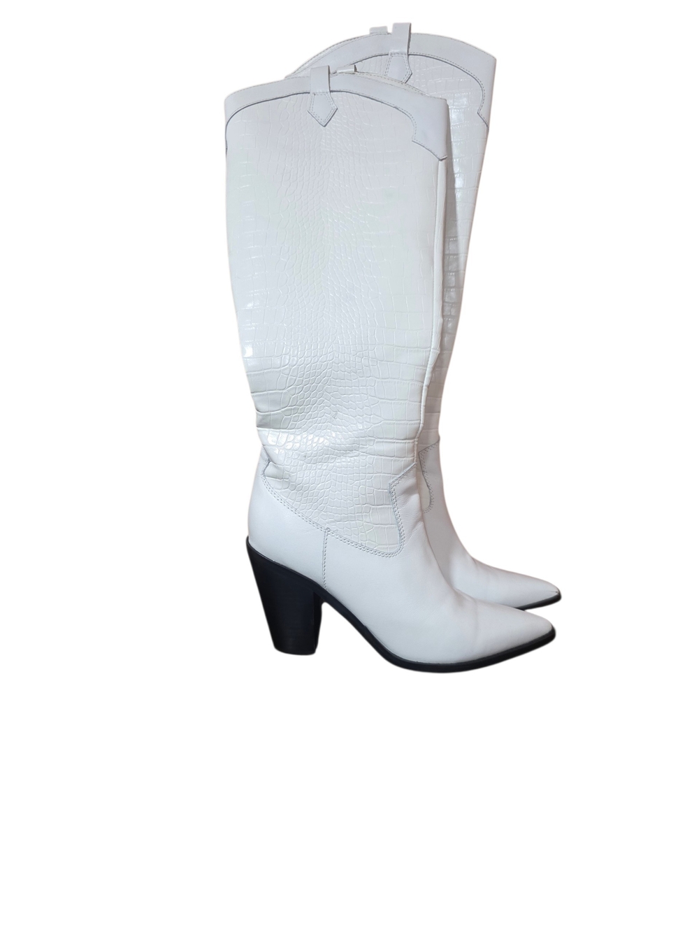 Nine West White Croc-Embossed Tall Boots